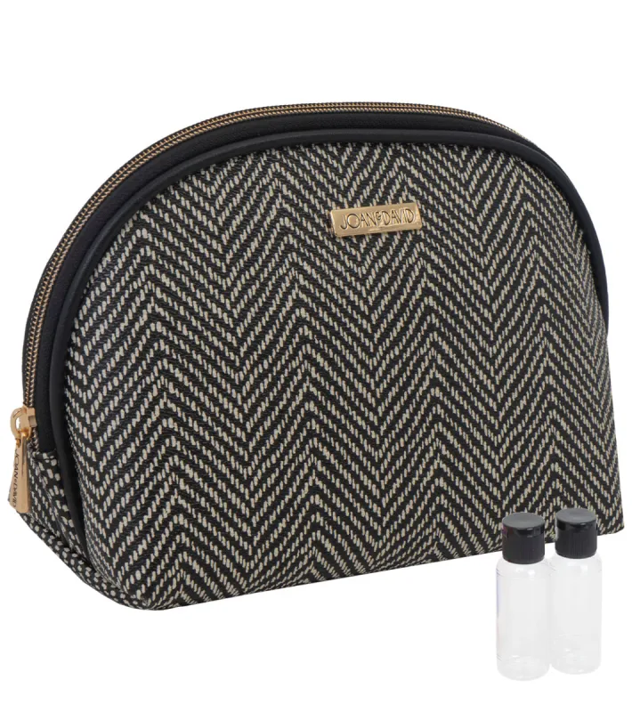 Joan & David Chevron Patterned Dome Cosmetic Bag sold by Ruumur