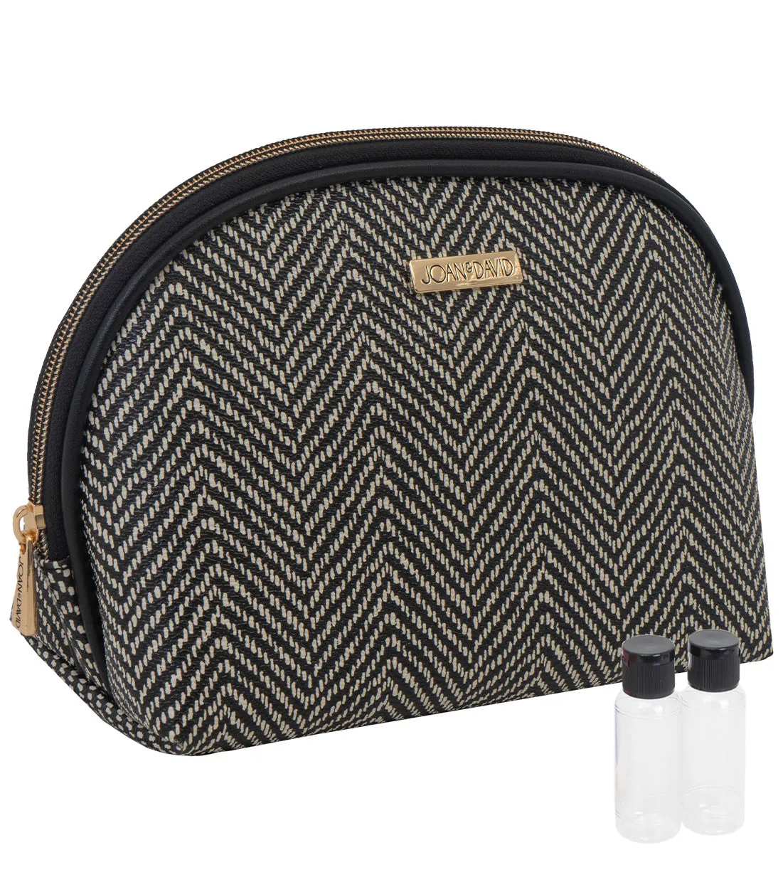 Joan & David Chevron Patterned Dome Cosmetic Bag sold by Ruumur