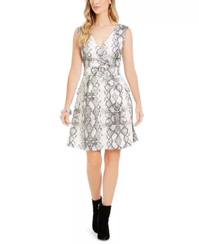 Julia Jordan Women's Snake-Print Fit & Flare Dress Charcoal Size 8 Av/Md/Rg sold by Ruumur