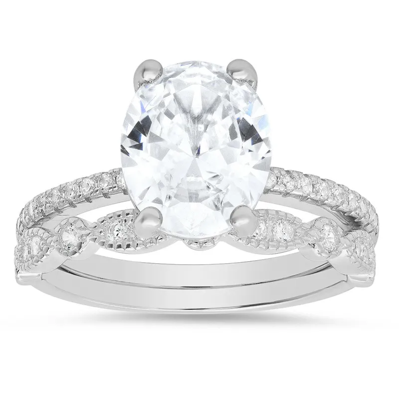 Sterling Silver Oval-cut CZ 2pc Stackable Ring Set sold by Ruumur
