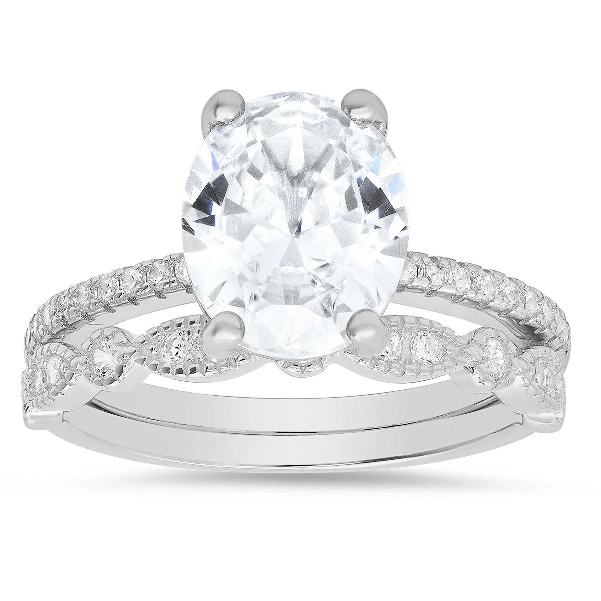 Sterling Silver Oval-cut CZ 2pc Stackable Ring Set sold by Ruumur