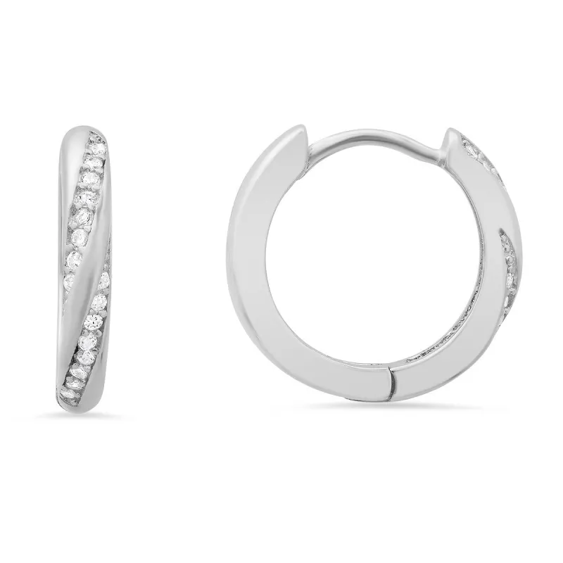 Sterling Silver Swirl CZ 15mm Hoop Earrings sold by Ruumur