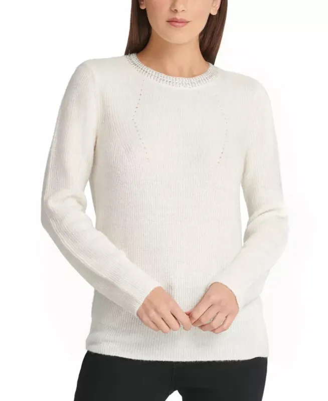 DKNY Women's Embellished Sweater White Size Medium sold by Ruumur