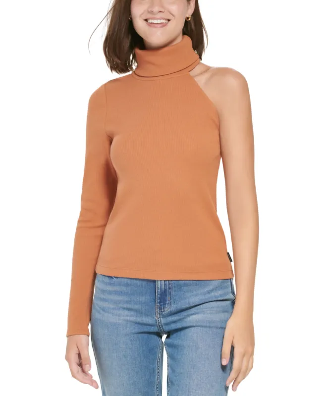 Calvin Klein Women's One Shoulder Turtleneck Top Brown Size Small sold by Ruumur