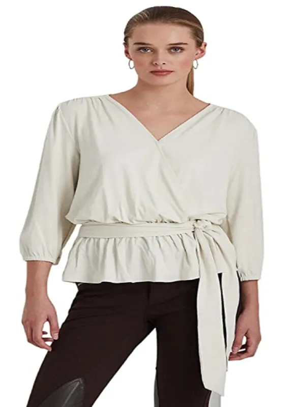 Ralph Lauren Women's Jersey Peplum Blouse Brown Size X-Large made by Ruumur