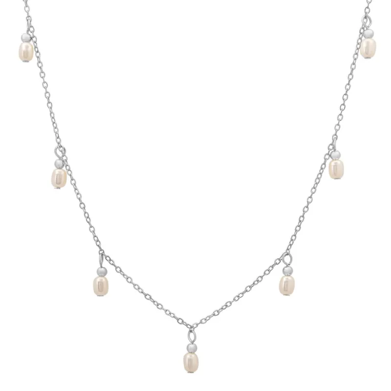 Sterling Silver Dangling Pearl Charm Choker Necklace sold by Ruumur
