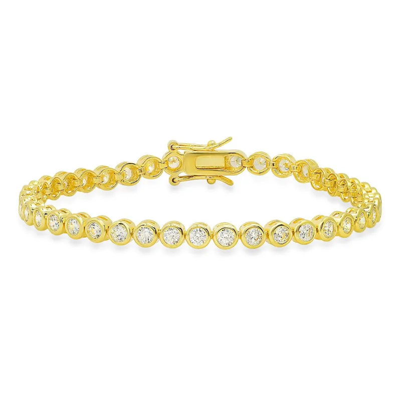 Sterling Silver 7.25" Bezel-set Round-cut CZ Tennis Bracelet sold by Ruumur