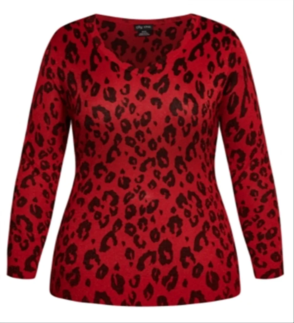 City Chic Women's Plus Trendy Leopard Print Sweater Red Size X-Small sold by Ruumur