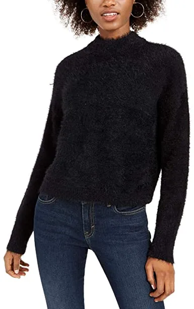 Sun + Moon Women's Fuzzy Mockneck Sweater Black Size Large sold by Ruumur