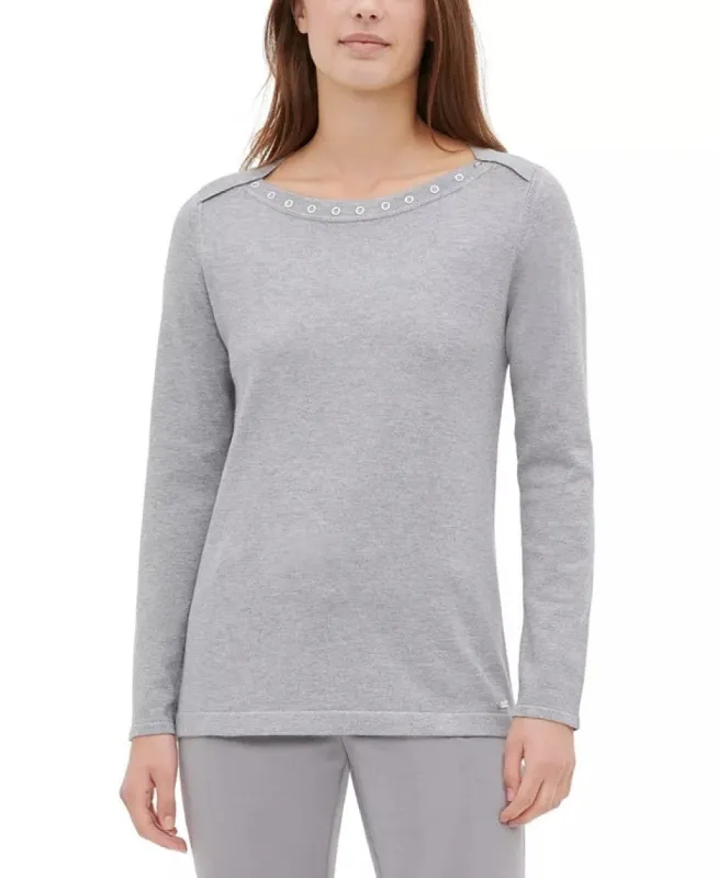 Calvin Klein Women's Heather Long Sleeve Jewel Neck Top Gray Size Medium sold by Ruumur
