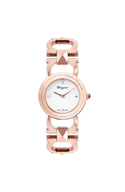 Ferragamo Women's SFMI00322 Double Gancini Stud 25mm Quartz Watch sold by Ruumur