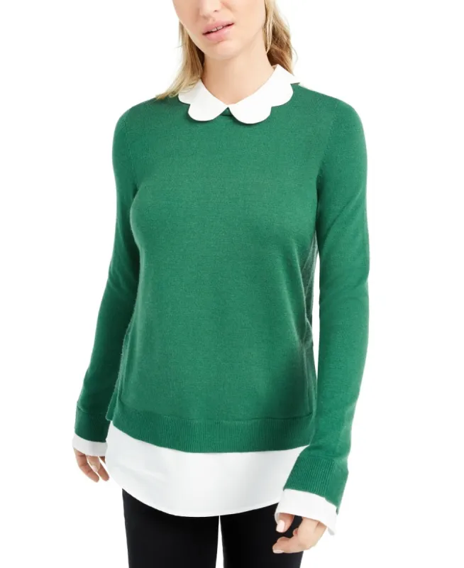 Maison Jules Women's Long Sleeve Peter Pan Collar Blouse Wear To Work Top Green Size Large sold by Ruumur