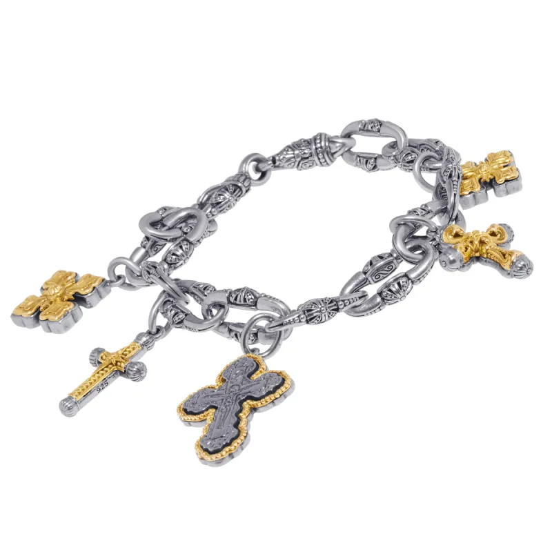 Konstantino Kleos Sterling Silver and 18K Yellow Gold Charm Bracelet BMK4391-130 made by Konstantino