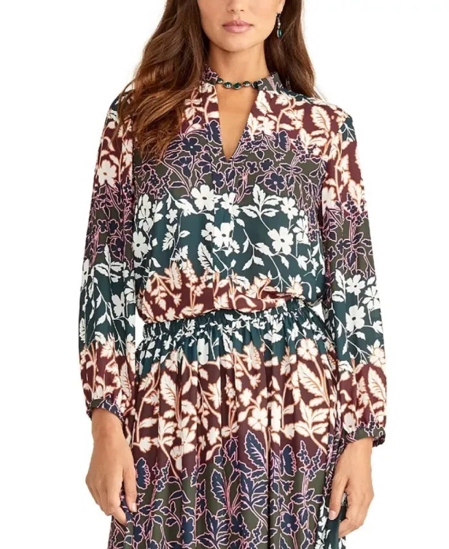 Rachel Rachel Roy Women's Elle Floral Print Split Neck Top Pink Size Small sold by Ruumur