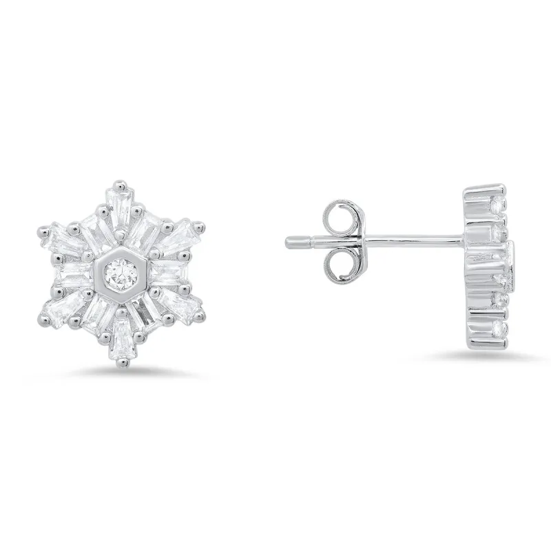 Sterling Silver Snowflake CZ Stud Earrings sold by Ruumur