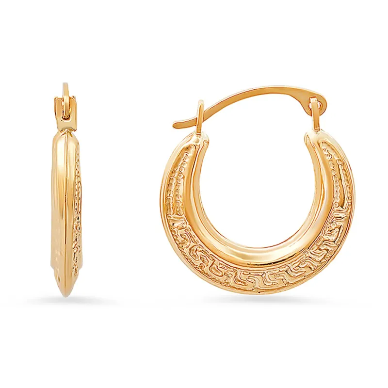 10k Yellow Gold Vintage Greek Keys 16mm Huggy Hoop Earrings sold by Ruumur