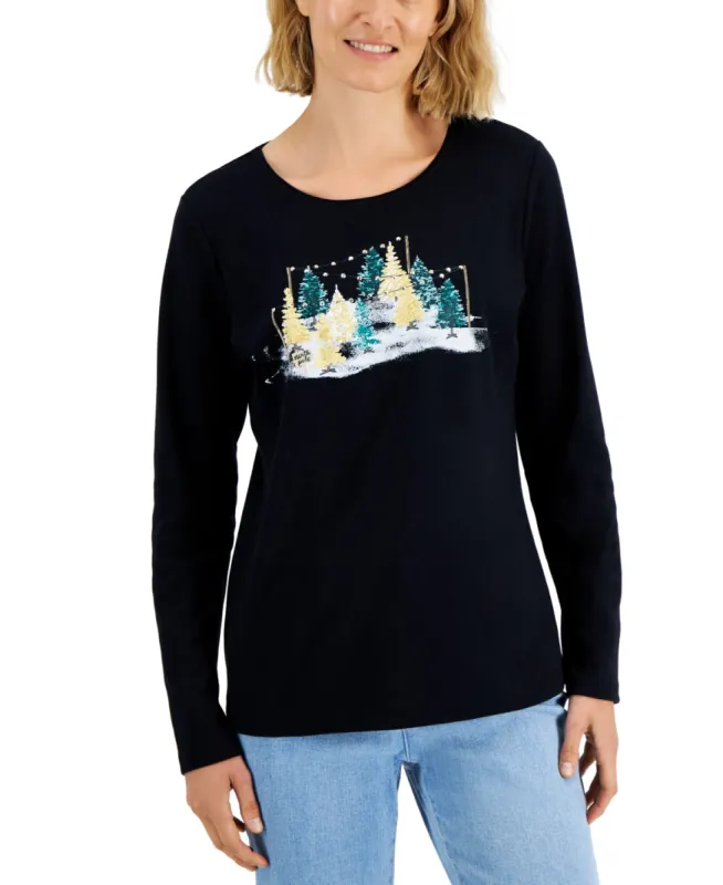 Karen Scott Women's Long Sleeve Holiday Top Black Size Medium sold by Ruumur