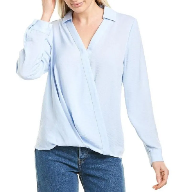 Vince Camuto Women's Wrap Front Rumple Twill Blouse Blue Size Large sold by Ruumur