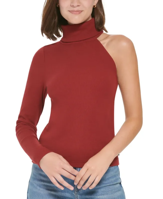 Calvin Klein Women's One Shoulder Turtleneck Top Red Size X-Small sold by Ruumur
