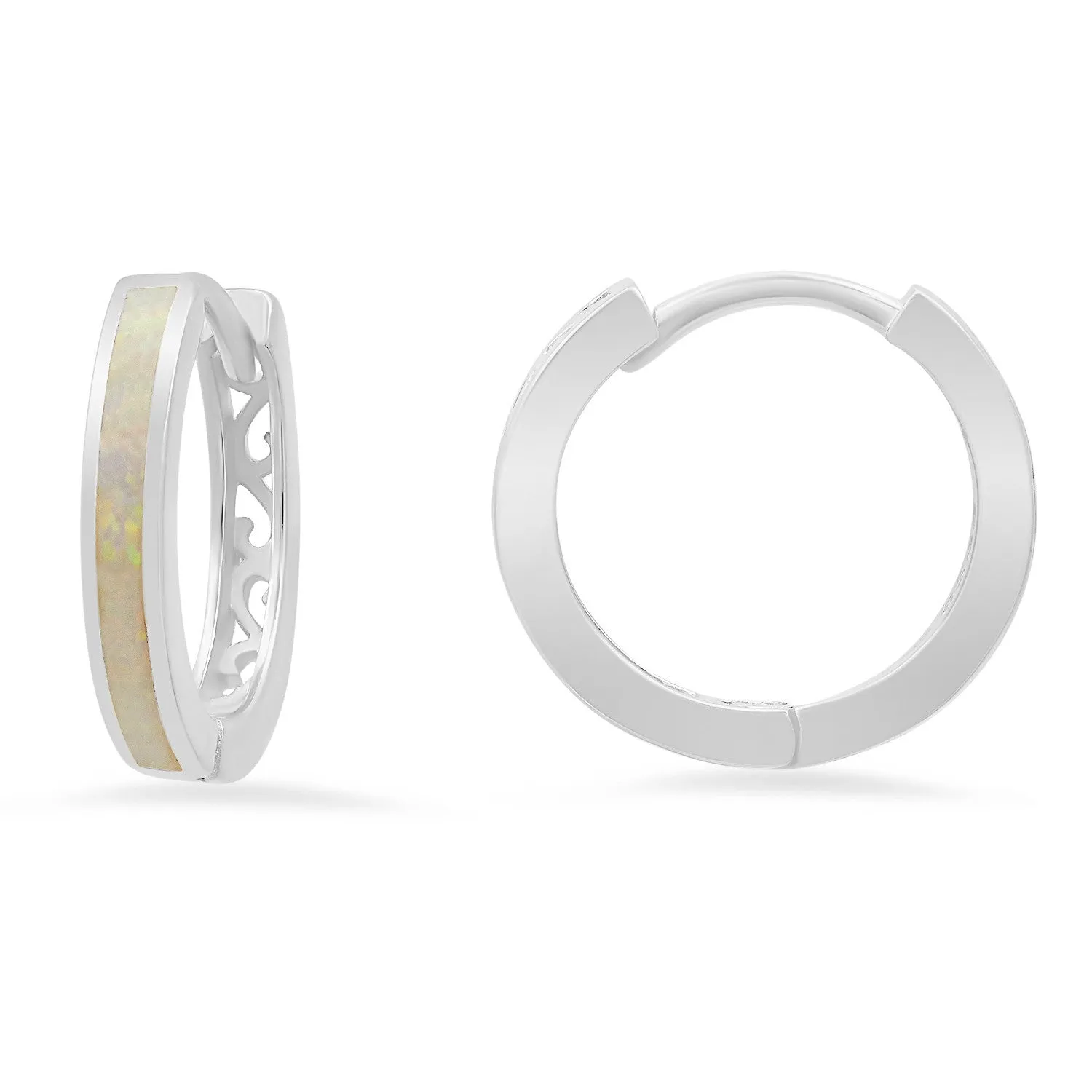 Sterling Silver Opal Filigree Hoop Earrings sold by Ruumur