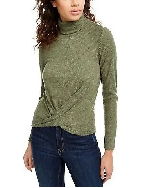 Crave Fame Juniors' Cozy Twist-Front Turtleneck Top Olive Size Extra Large sold by Ruumur