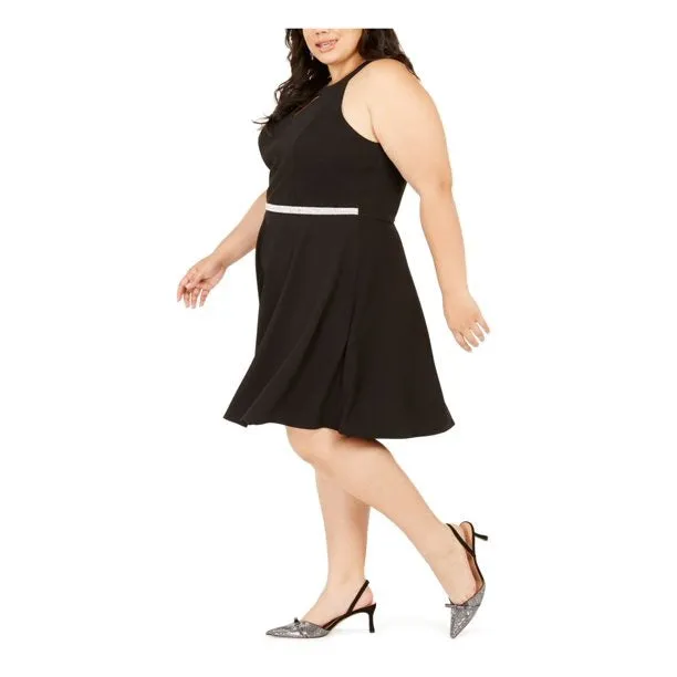 Emerald Sundae Women's Embellished Sleeveless Halter Knee Length Shift Party Dress Black Size 1X sold by Ruumur product image thumbnail 3