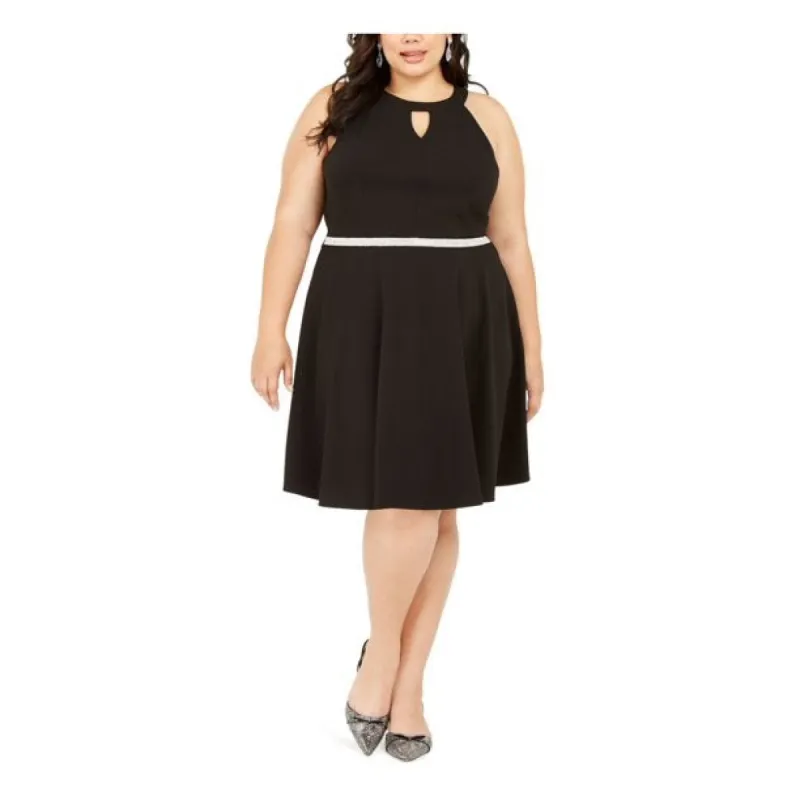 Emerald Sundae Women's Embellished Sleeveless Halter Knee Length Shift Party Dress Black Size 1X sold by Ruumur