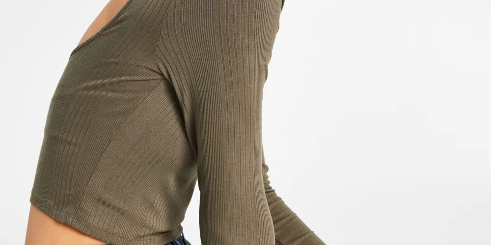 Tommy Jeans Women's Back Cutout Ribbed Long Sleeve Top Green Size Medium sold by Ruumur product image thumbnail 3