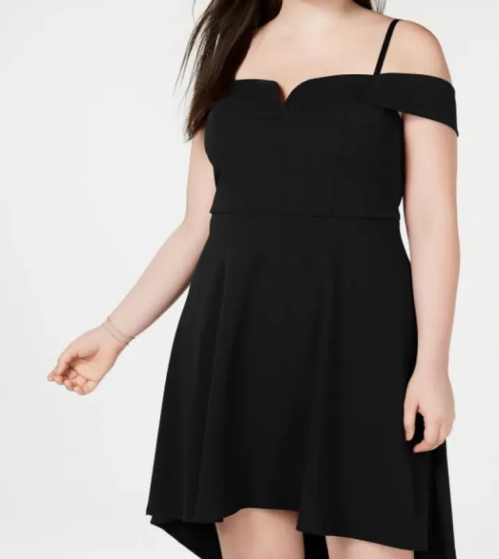 City Studios Women's Spaghetti Strap Off Shoulder Above The Knee Fit Flare Party Dress Black Size 24W sold by Ruumur