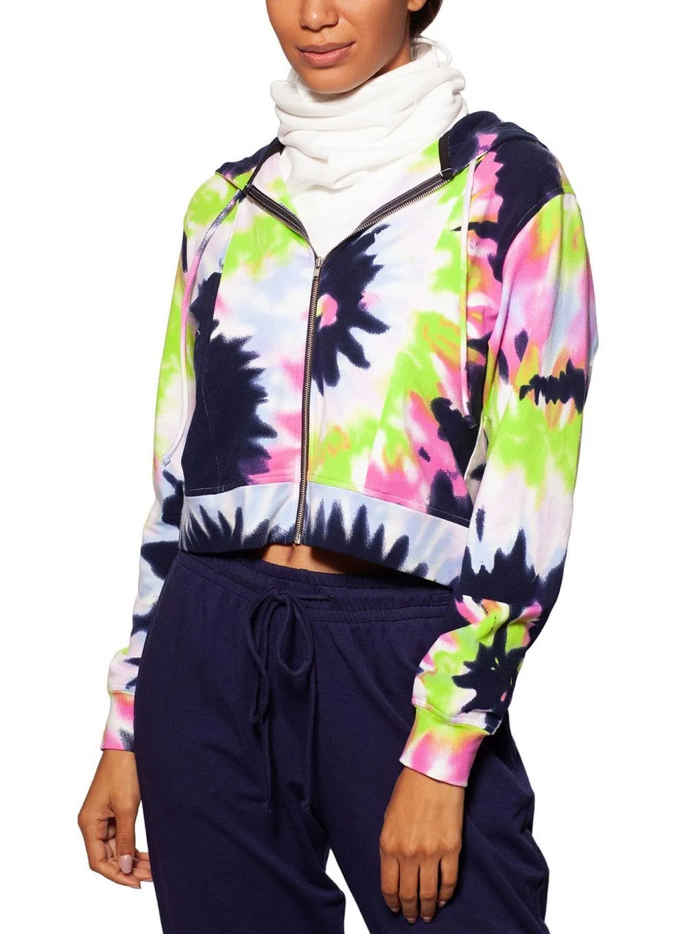 Betsy & Adam Women's Tie Dyed Cropped Zip Up Hoodie White Size X-Small sold by Ruumur product image thumbnail 2