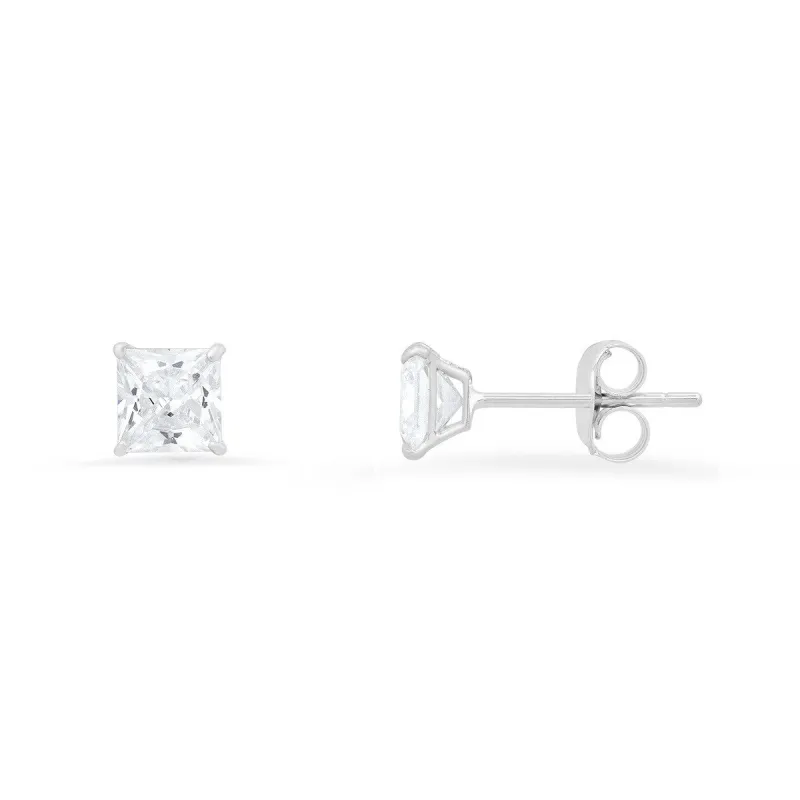 10k White Gold Princess-cut CZ Basket Stud Earrings sold by Ruumur