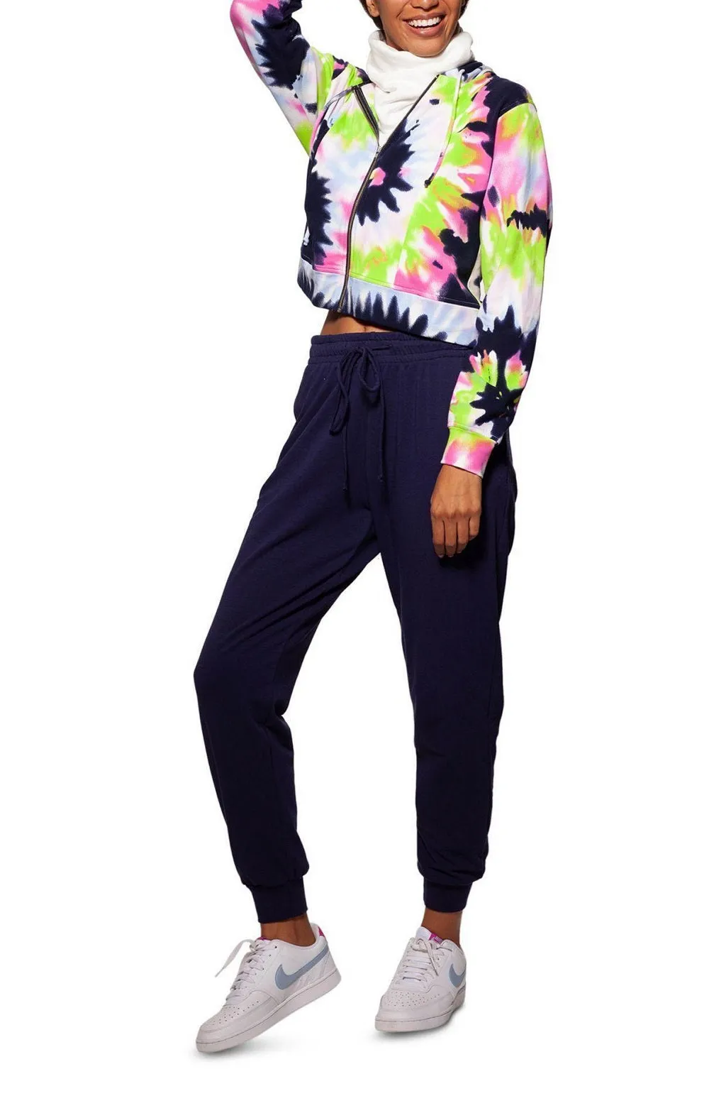 Betsy & Adam Women's Tie Dyed Cropped Zip Up Hoodie White Size X-Small sold by Ruumur product image thumbnail 3