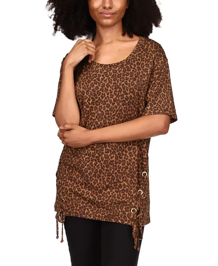 Michael Kors Women's Cheetah Print Lace Up Tunic Brown Size X-Small sold by Ruumur
