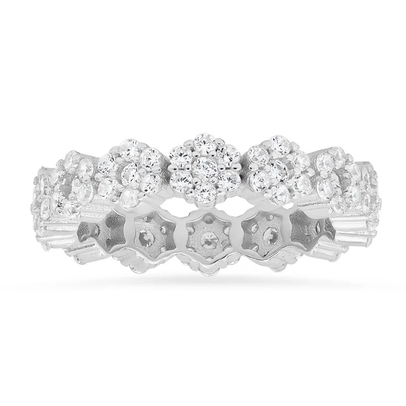 Sterling Silver Floral CZ Eternity Band Ring sold by Ruumur