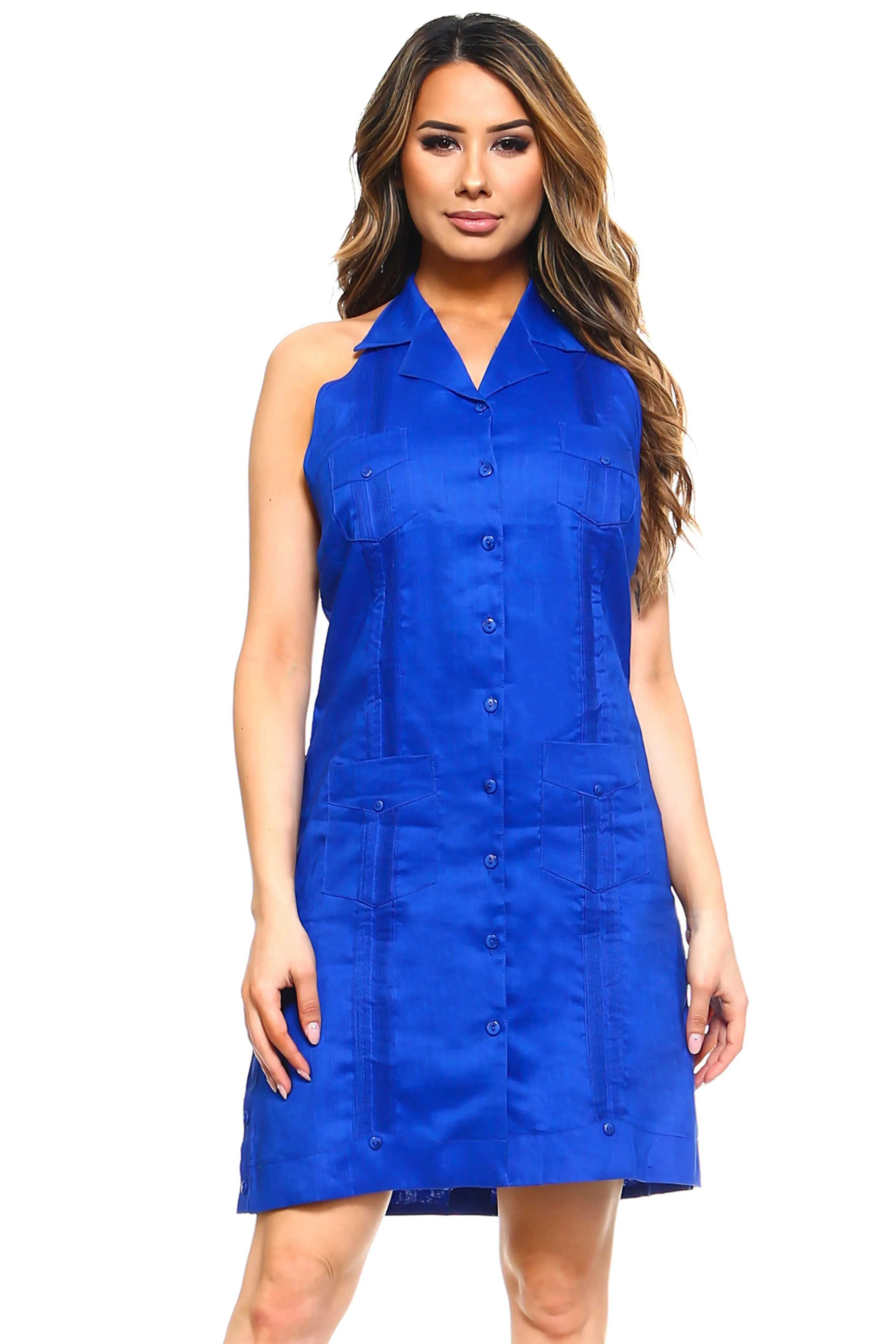Women's Guayabera Halter Dress Classic Linen Blend Button Down sold by Ruumur product image thumbnail 2