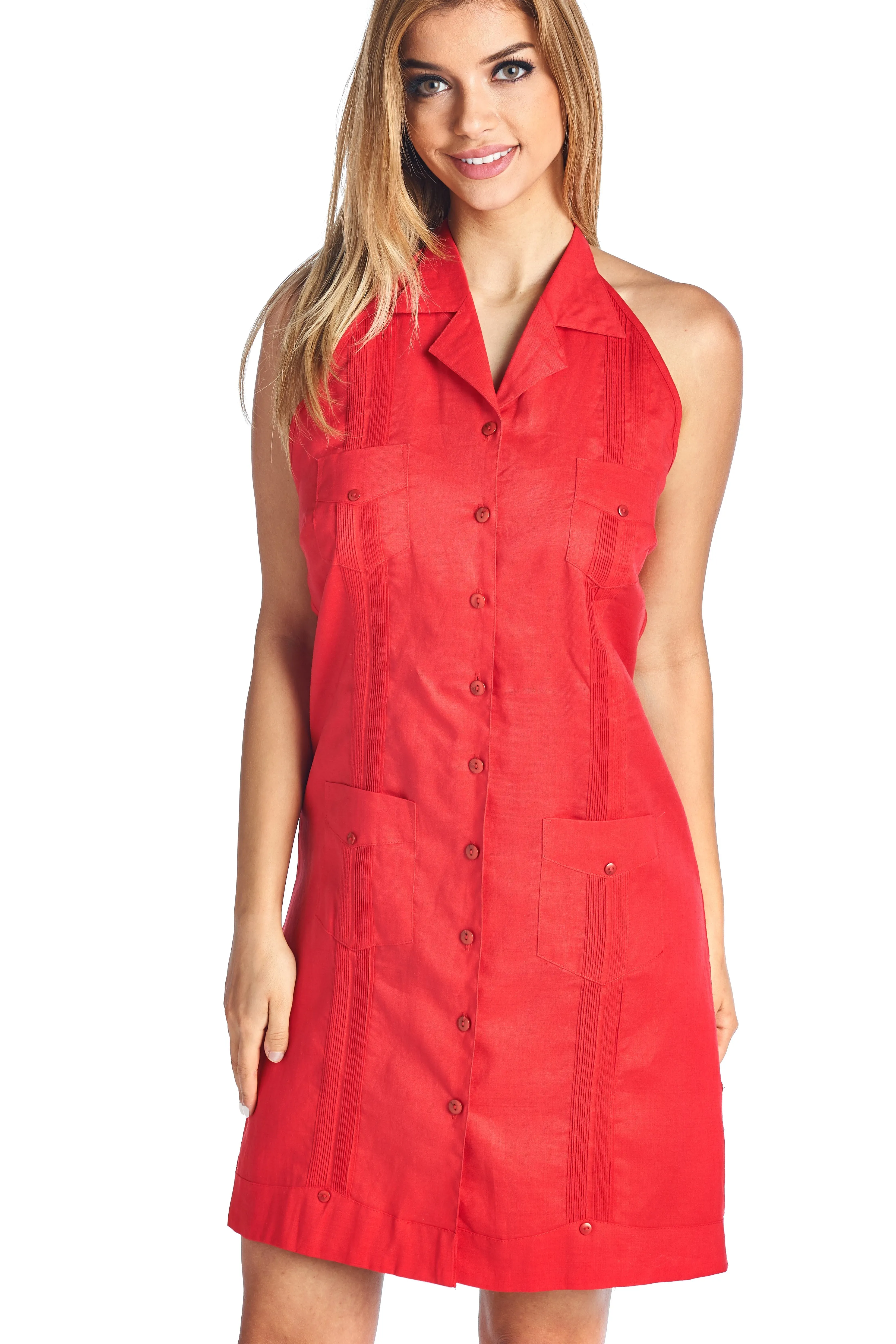 Women's Guayabera Halter Dress Classic Linen Blend Button Down sold by Ruumur product image thumbnail 3