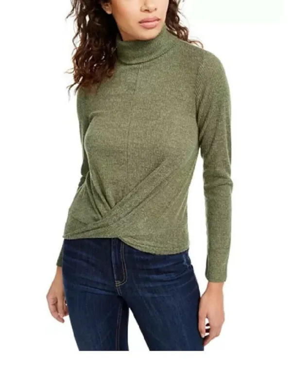 Crave Fame Wome's Juniors' Cozy Twist-Front Turtleneck Top Green Size Extra Small sold by Ruumur