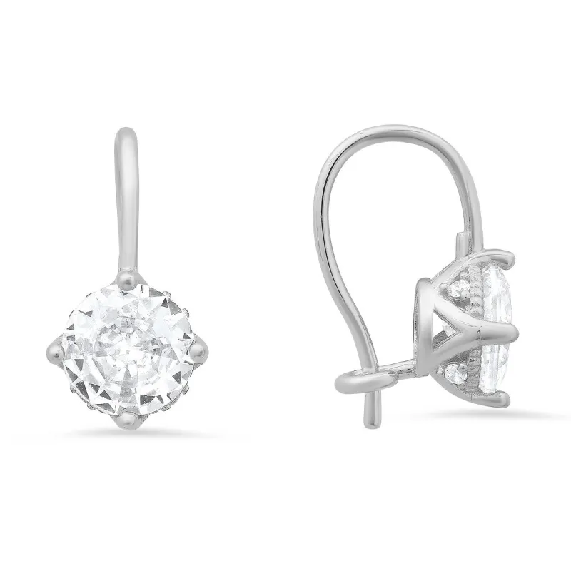 Sterling Silver CZ Halo Fishook Drop Earrings sold by Ruumur
