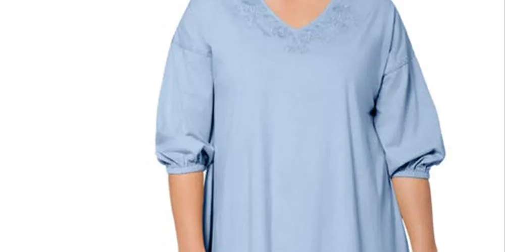 Leota Women's Luna Embroidered Shirtdress Blue Size 1X sold by Ruumur product image thumbnail 2