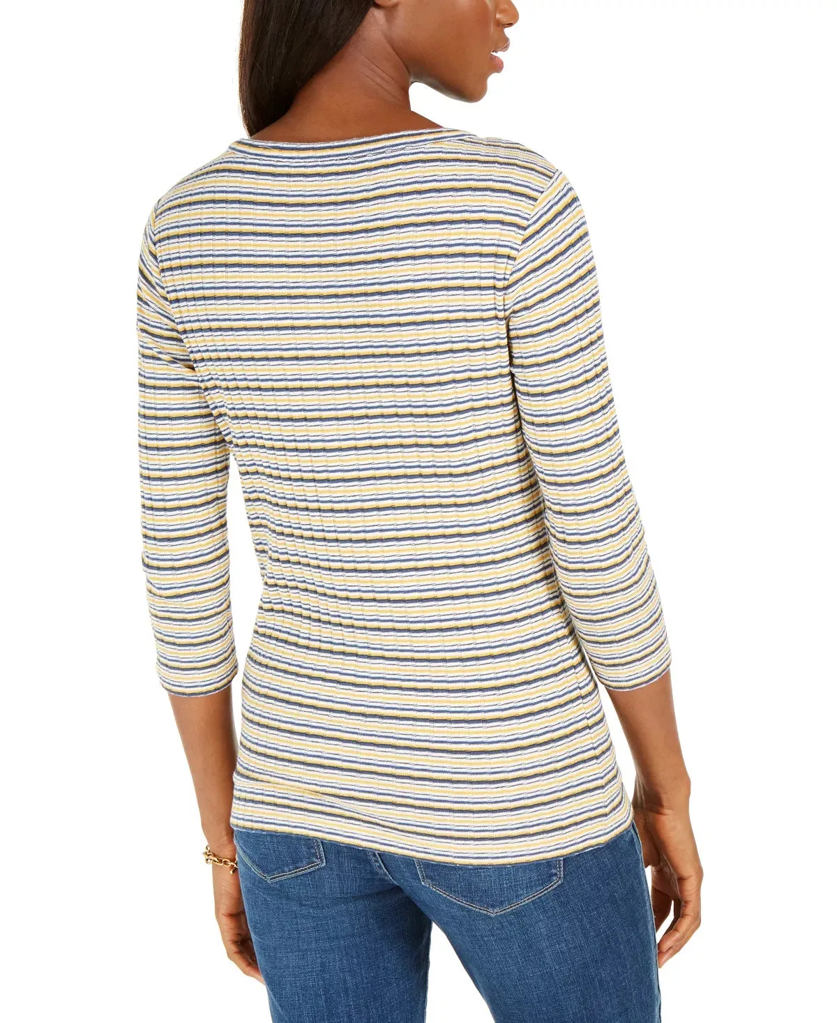 Tommy Hilfiger Women's White Front Snaps 3/4 Sleeve Crew Neck Top White/Blue/Yelow Size X-Small sold by Ruumur product image thumbnail 2
