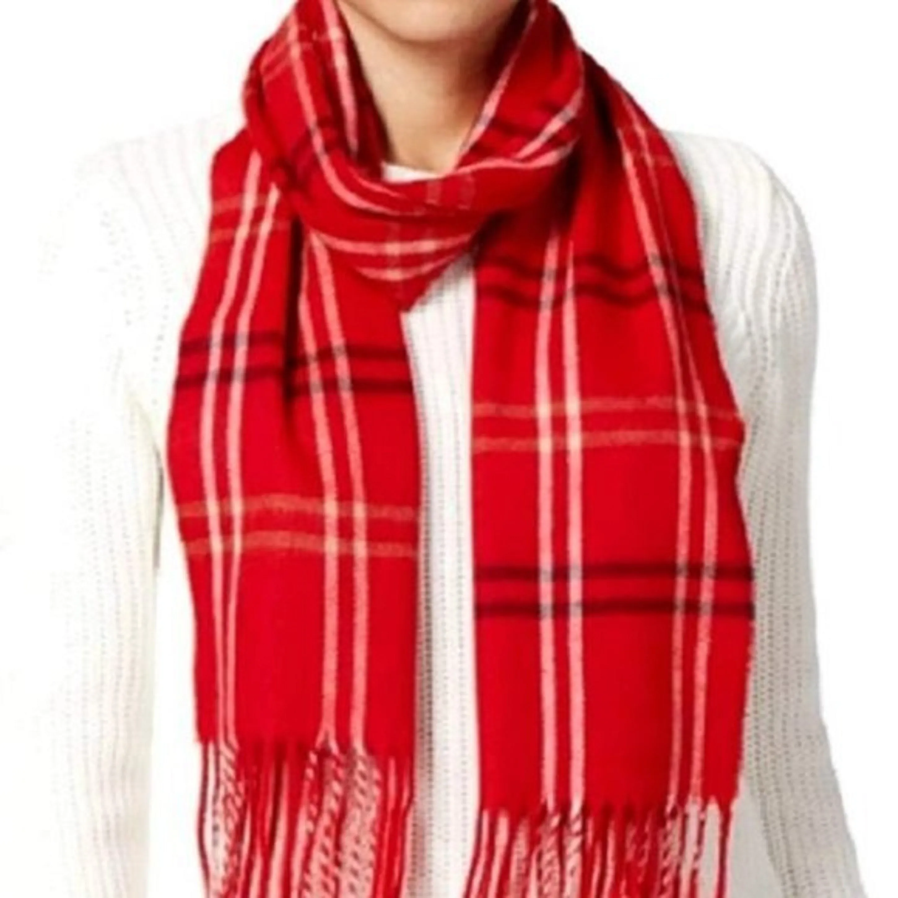 Steve Madden Women's Mid Weight Cozy Plaid Muffler Scarf Red Size Regular sold by Ruumur