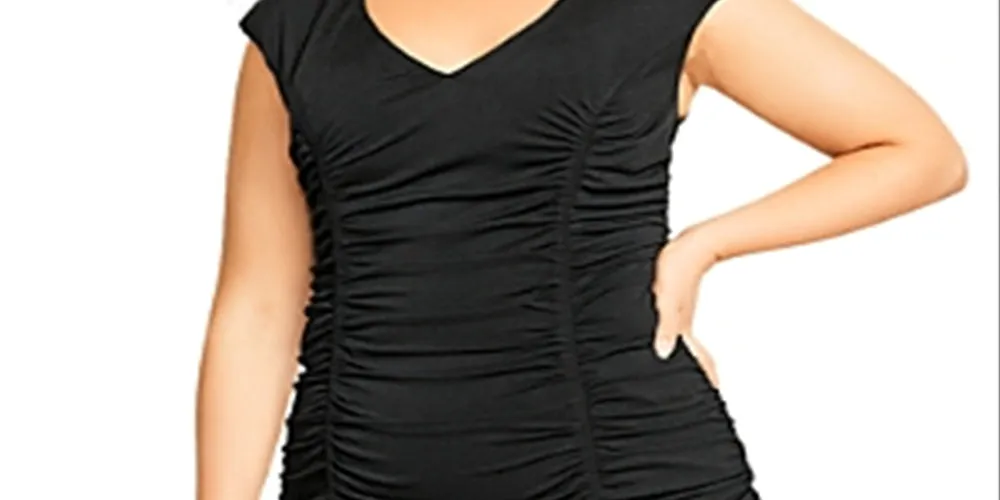 City Chic Women's Plus Ruched V Neck Cocktail Dress Black Size Petite Small sold by Ruumur product image thumbnail 2