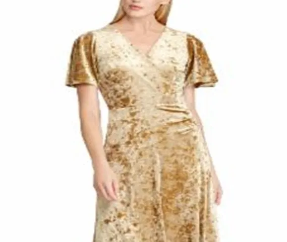 Ralph Lauren Women's Velvet Short Sleeve V Neck Below the Knee Fit Flare Evening Dress Yellow Size 16 sold by Ruumur product image thumbnail 2