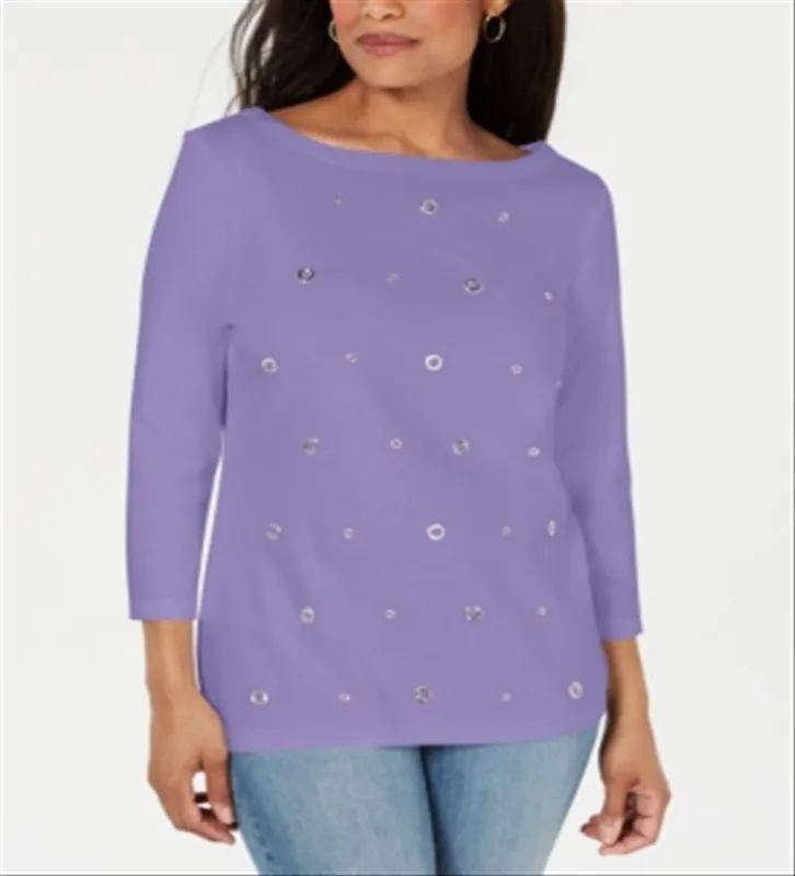 Karen Scott Women's Cotton Grommet Top Purple Size Small sold by Ruumur