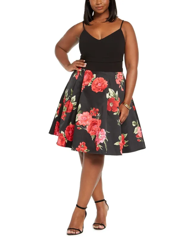 B Darlin Women's Trendy Plus Size Floral Mesh Dress Black/Red Size 14 made by Ruumur