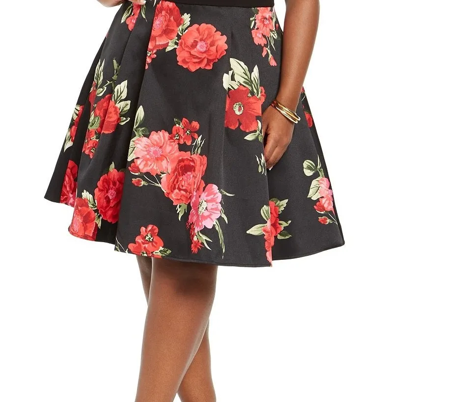B Darlin Women's Trendy Plus Size Floral Mesh Dress Black/Red Size 14 sold by Ruumur product image thumbnail 3