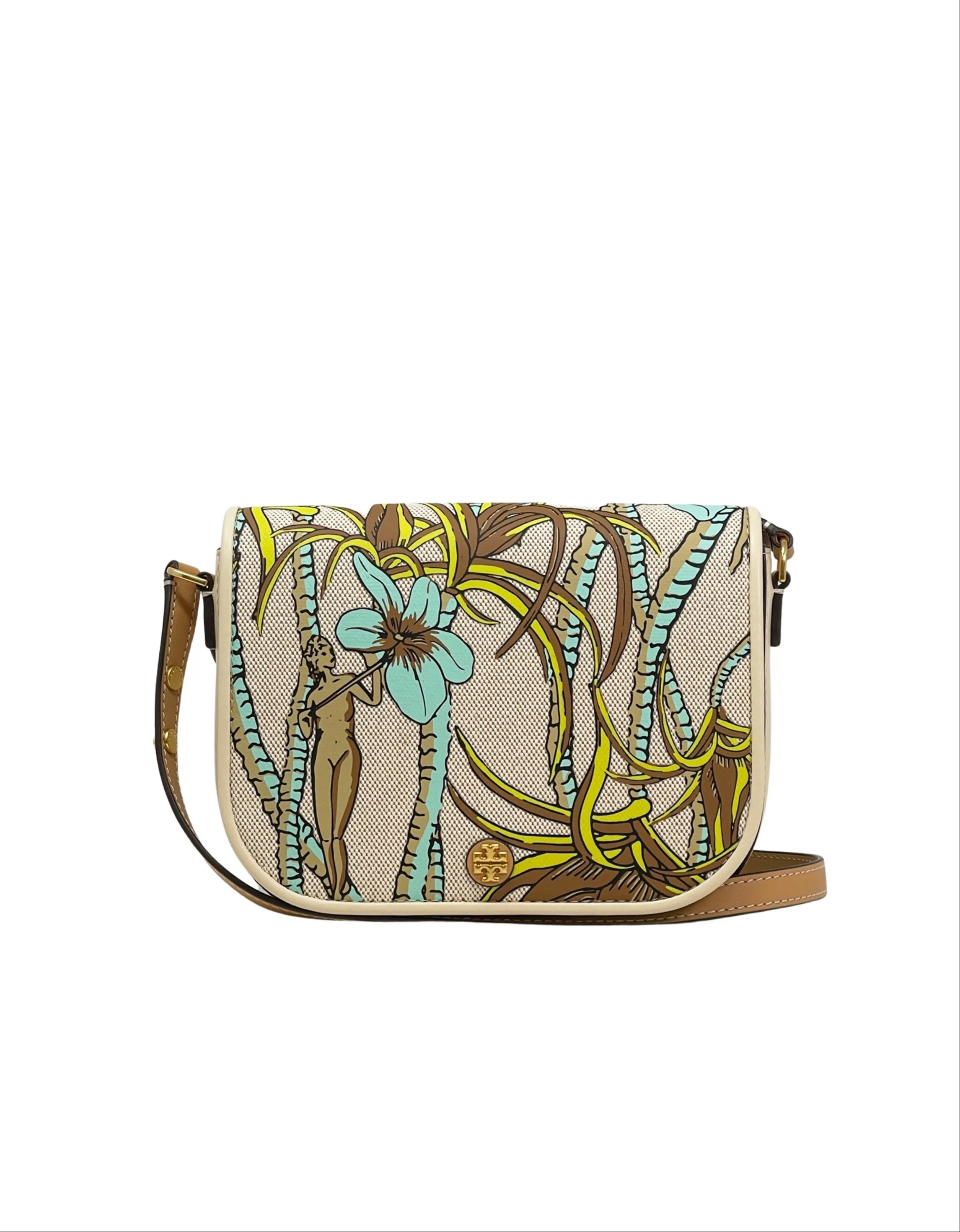 Tory Burch Cream Brown Climbing Palms Emerson Printed Canvas Crossbody sold by Ruumur