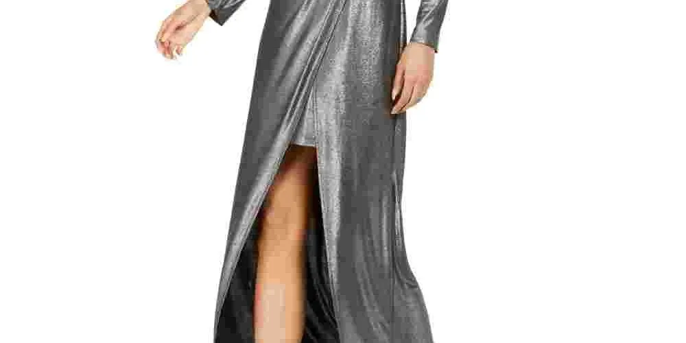 Julia Jordan Women's Metallic Front Slit Long Sleeve Knit Maxi Dress Silver Size 2 sold by Ruumur product image thumbnail 3