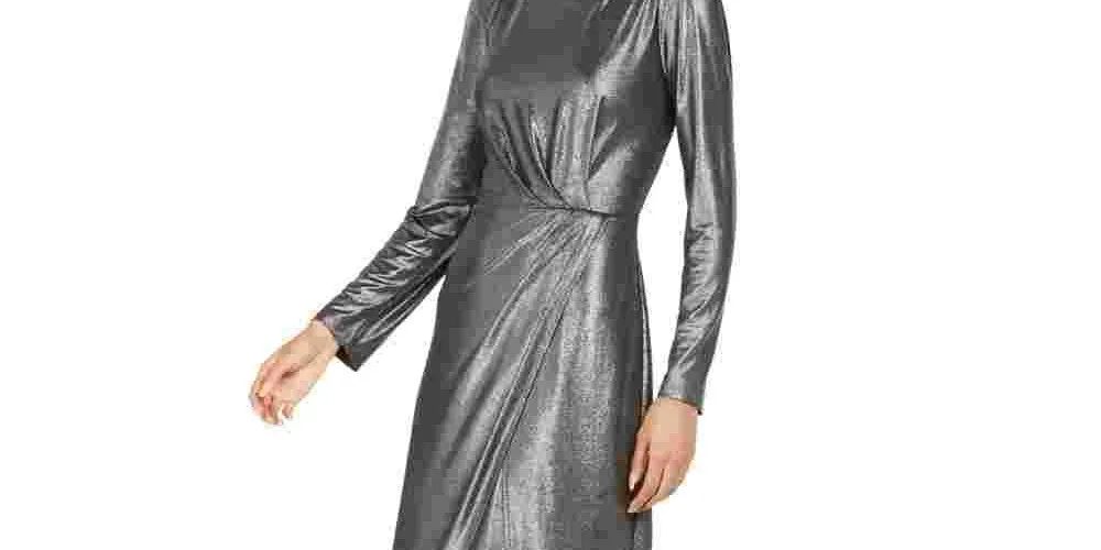 Julia Jordan Women's Metallic Front Slit Long Sleeve Knit Maxi Dress Silver Size 2 sold by Ruumur product image thumbnail 2