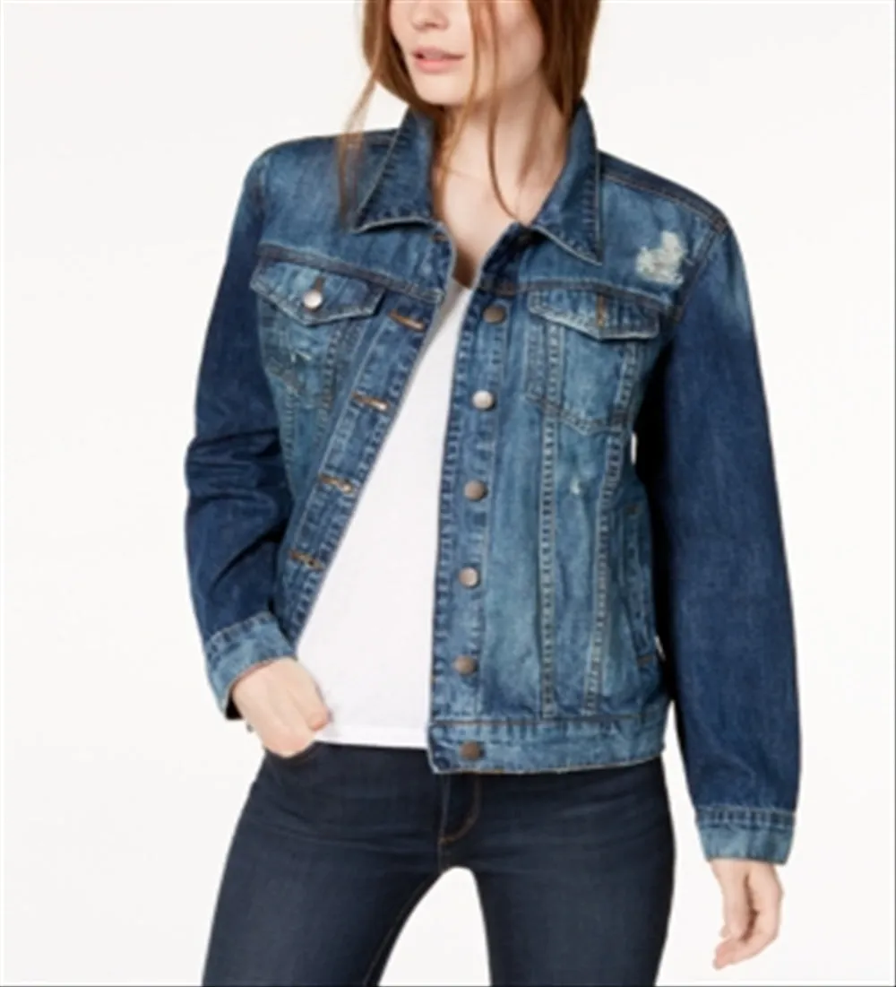 STS Blue Women's Cotton Boyfriend Faded Ripped Distressed Denim Jacket Blue Size X-Small sold by Ruumur